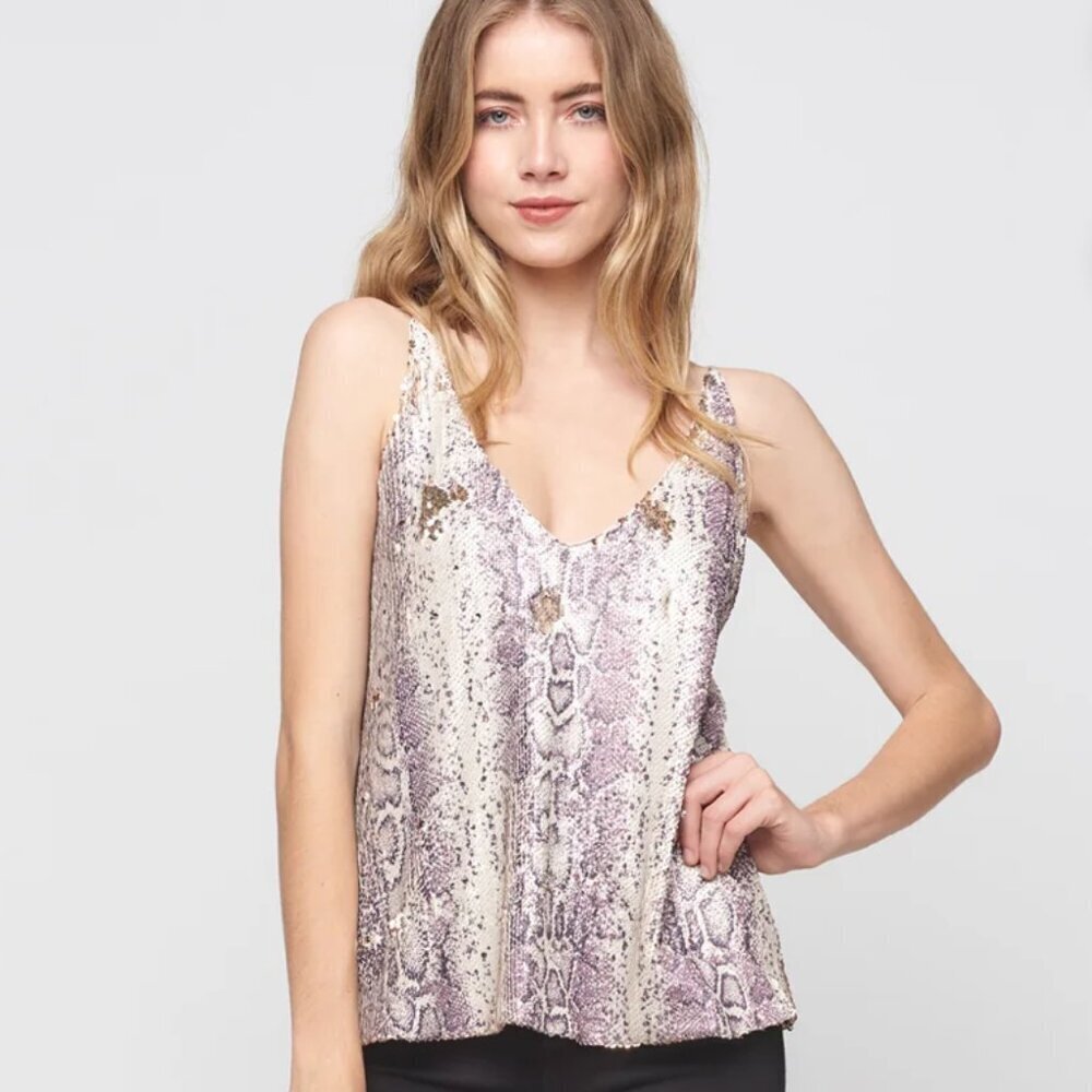 Maven West SZ M Champagne Sequin Snakeskin Tank Top Dressy Formal Night Life